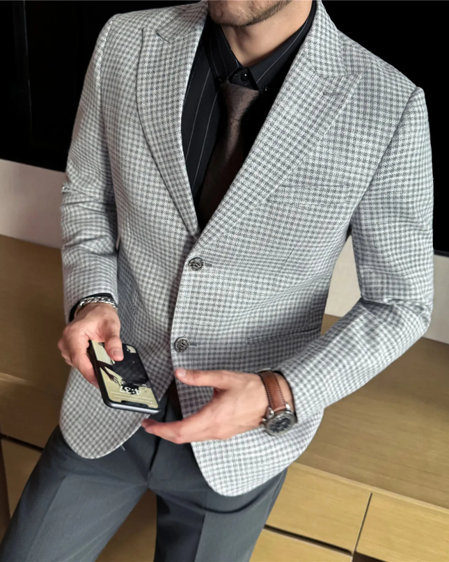Men’s Fine Check Two-Button Tailored Blazer