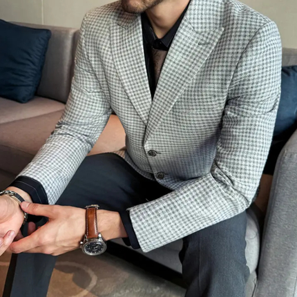 Men’s Fine Check Two-Button Tailored Blazer