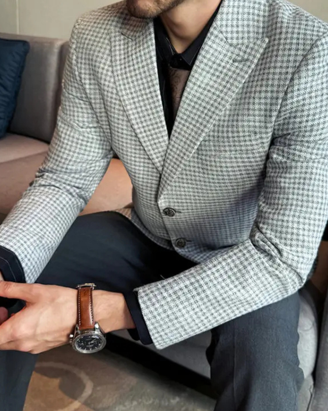 Men’s Fine Check Two-Button Tailored Blazer