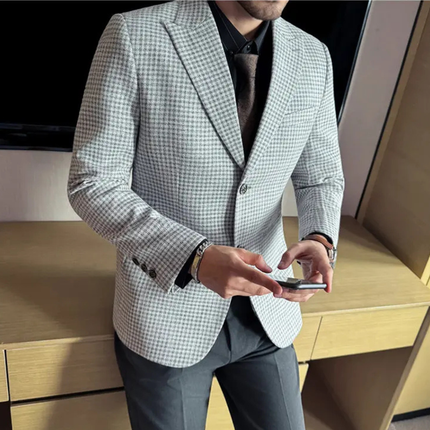 Men’s Fine Check Two-Button Tailored Blazer