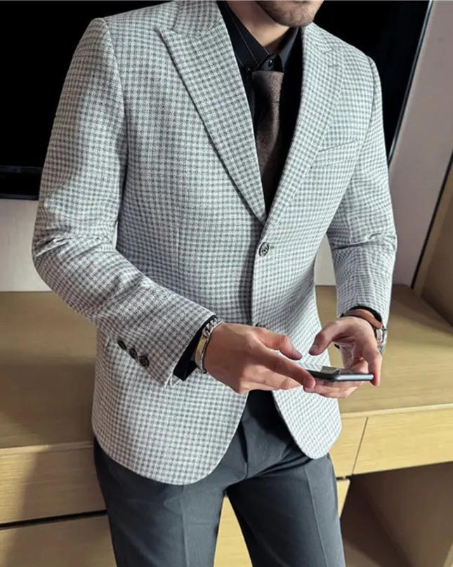 Men’s Fine Check Two-Button Tailored Blazer