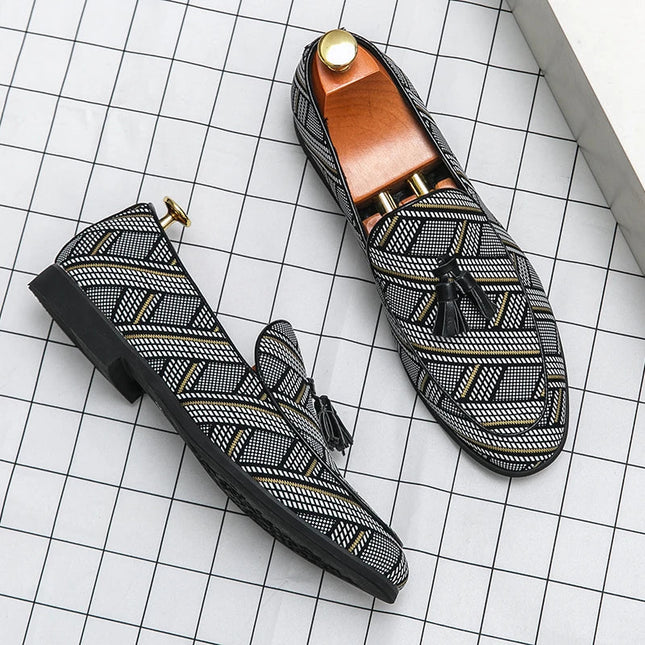 Men’s Geometric Pattern Tassel Loafers