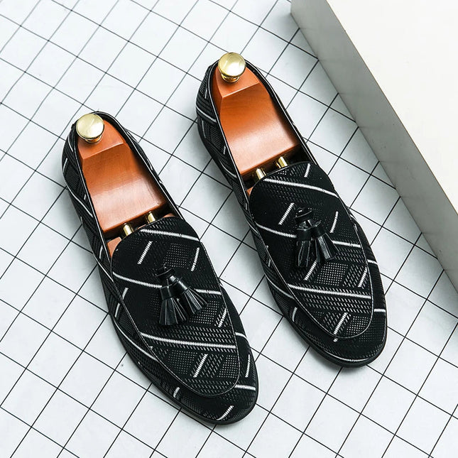 Men’s Geometric Pattern Tassel Loafers