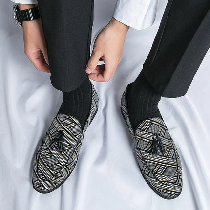 Men’s Geometric Pattern Tassel Loafers