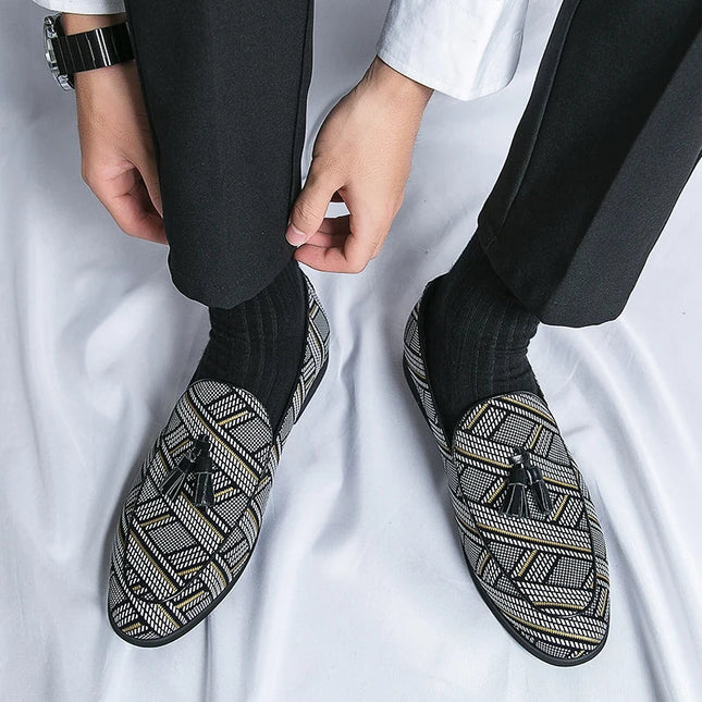 Men’s Geometric Pattern Tassel Loafers