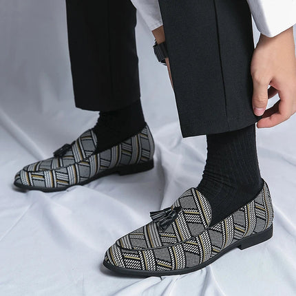Men’s Geometric Pattern Tassel Loafers