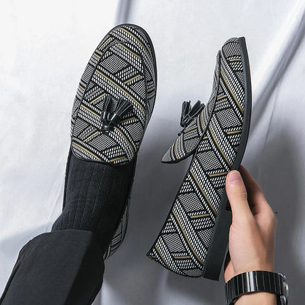 Men’s Geometric Pattern Tassel Loafers