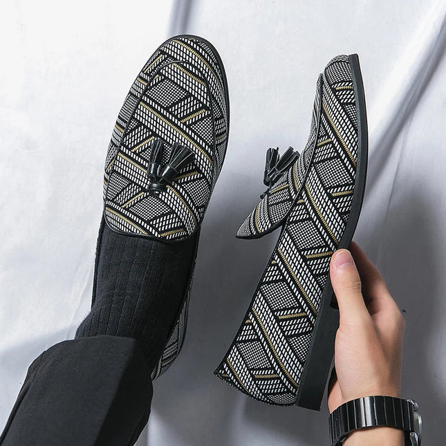 Men’s Geometric Pattern Tassel Loafers