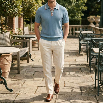 Men’s Knit Polo Shirt – Short Sleeve Button Polo