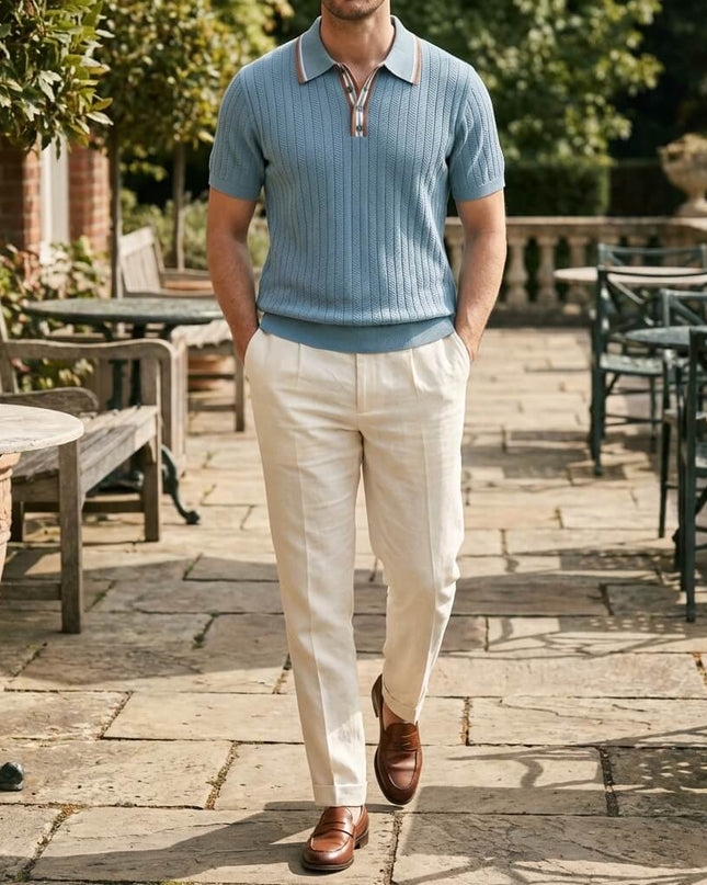 Men’s Knit Polo Shirt – Short Sleeve Button Polo