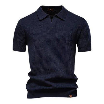 Men’s Knit Polo – Textured Open Collar Top