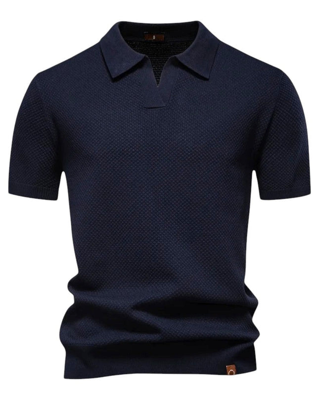 Men’s Knit Polo – Textured Open Collar Top