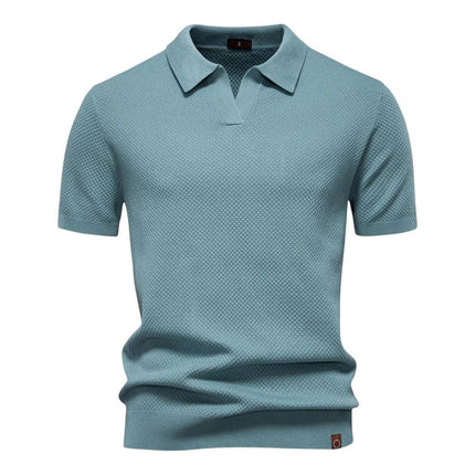 Men’s Knit Polo – Textured Open Collar Top