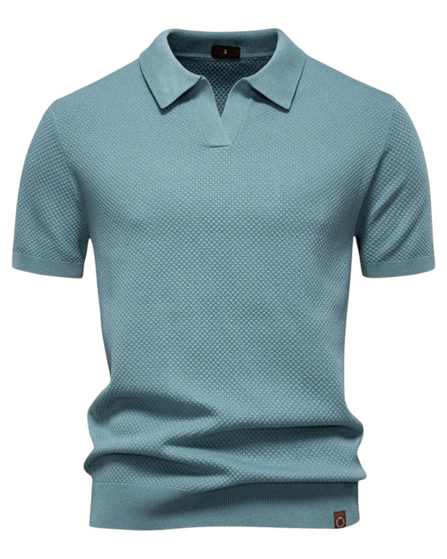 Men’s Knit Polo – Textured Open Collar Top