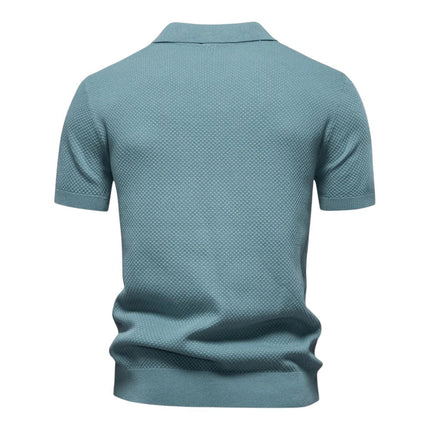 Men’s Knit Polo – Textured Open Collar Top