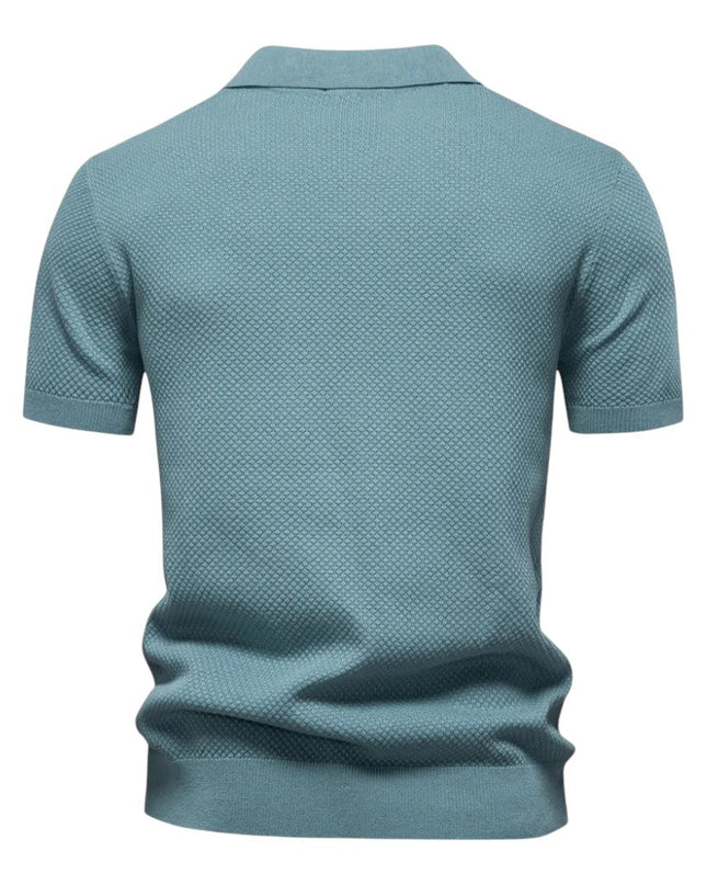 Men’s Knit Polo – Textured Open Collar Top