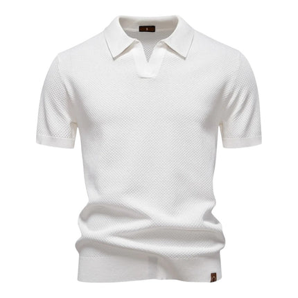 Men’s Knit Polo – Textured Open Collar Top