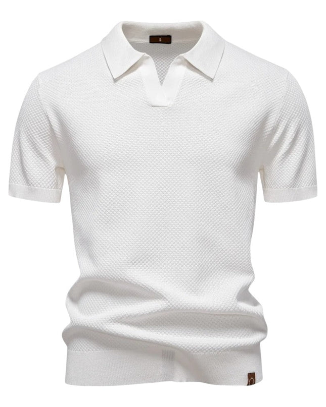 Men’s Knit Polo – Textured Open Collar Top
