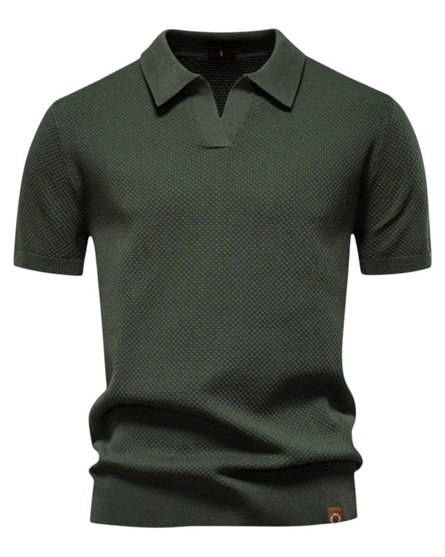 Men’s Knit Polo – Textured Open Collar Top