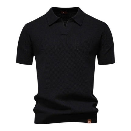 Men’s Knit Polo – Textured Open Collar Top