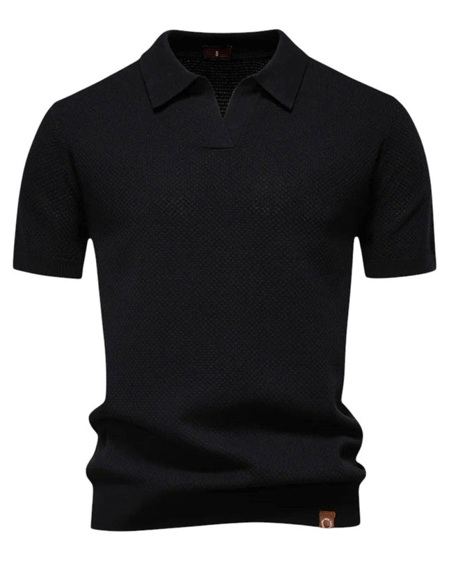 Men’s Knit Polo – Textured Open Collar Top