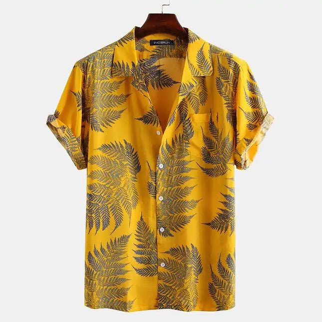 Men’s Leaf Print Short Sleeve Shirt