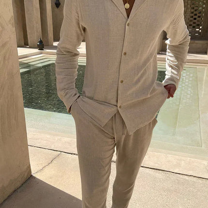 Men’s Long Sleeve Button Front Shirt and Trousers Set