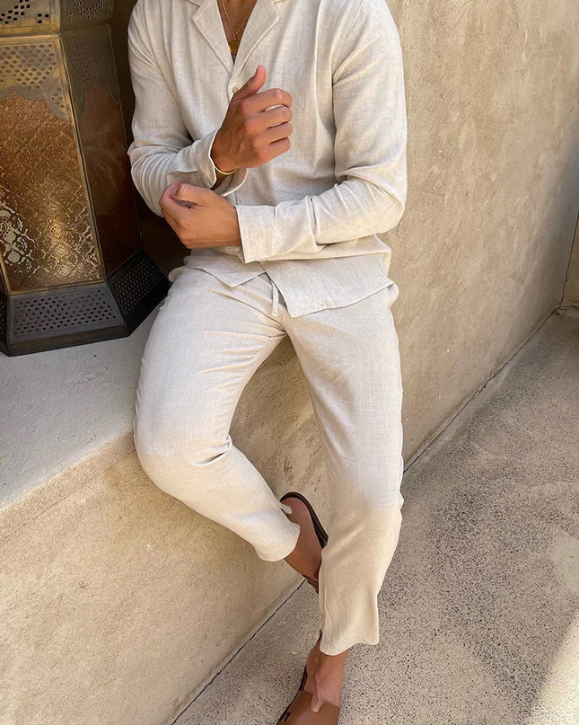 Men’s Long Sleeve Button Front Shirt and Trousers Set