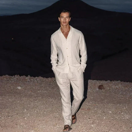 Men’s Long Sleeve Button Front Shirt and Trousers Set