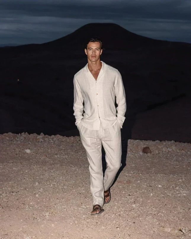 Men’s Long Sleeve Button Front Shirt and Trousers Set