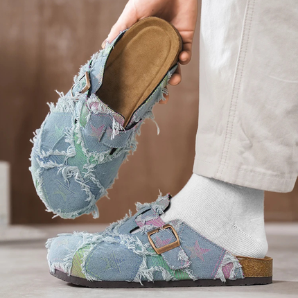 Men’s Patchwork Buckle Strap Slide Sandals
