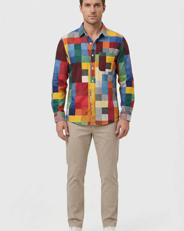 Men’s Patchwork Button Shirt