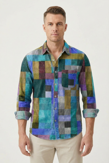 Men’s Patchwork Button Shirt