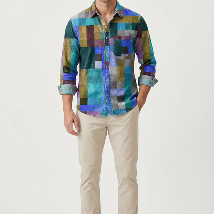 Men’s Patchwork Button Shirt
