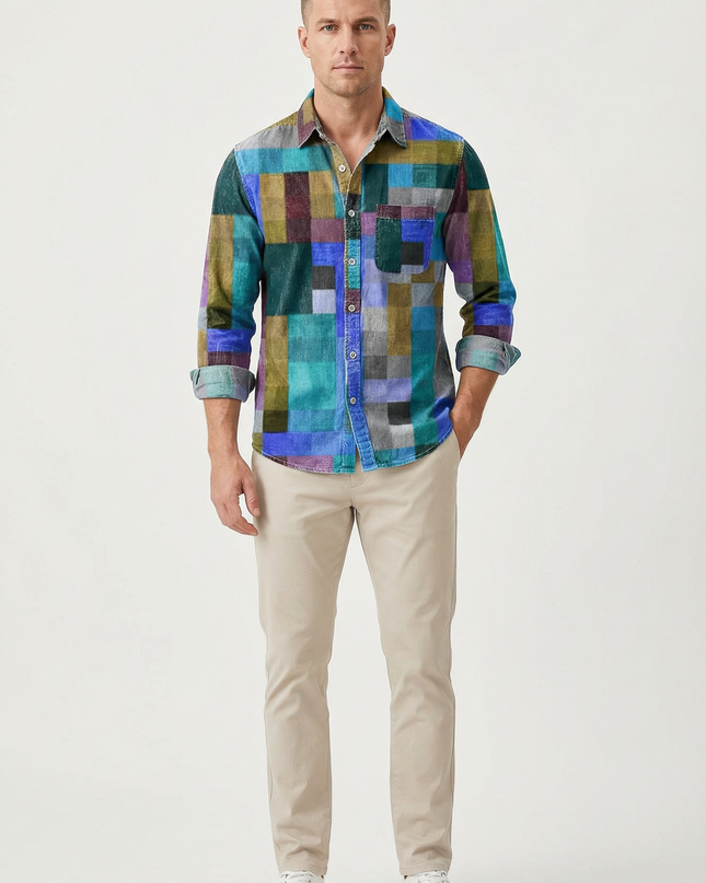 Men’s Patchwork Button Shirt