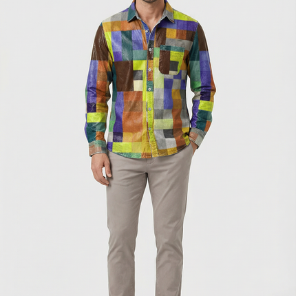Men’s Patchwork Button Shirt