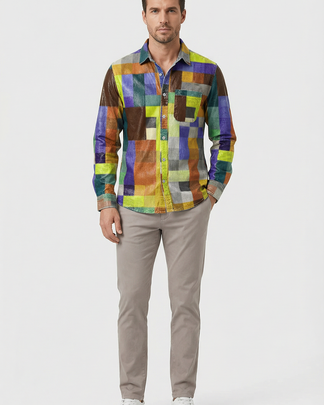 Men’s Patchwork Button Shirt