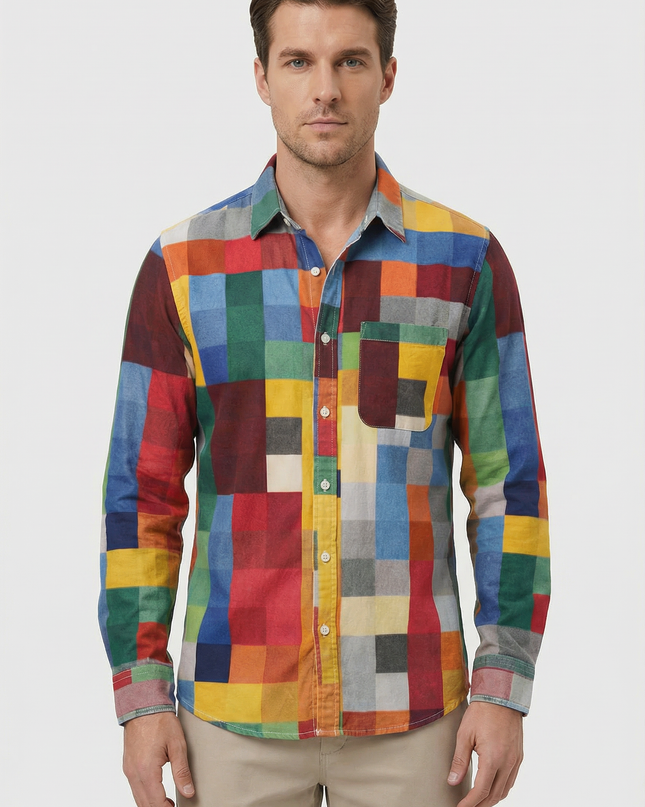 Men’s Patchwork Button Shirt