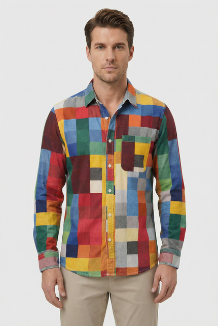 Men’s Patchwork Button Shirt