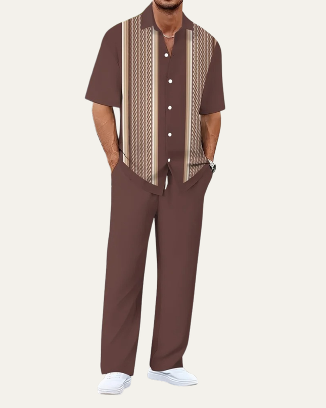 Men’s Pattern Panel Short Sleeve Shirt and Trousers Set