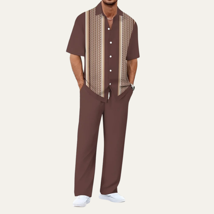Men’s Pattern Panel Short Sleeve Shirt and Trousers Set