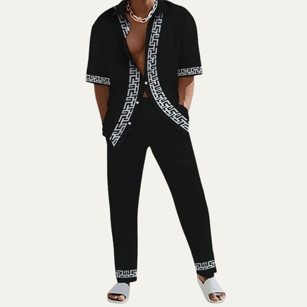Men’s Pattern Panel Short Sleeve Shirt and Trousers Set