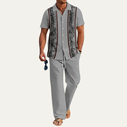 Men’s Pattern Panel Short Sleeve Shirt and Trousers Set
