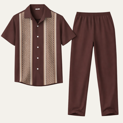 Men’s Pattern Panel Short Sleeve Shirt and Trousers Set