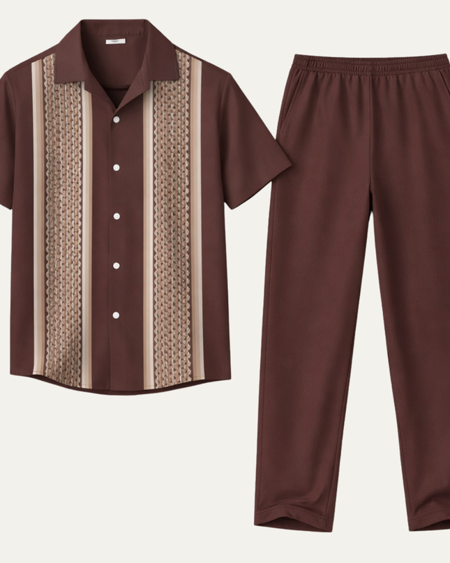 Men’s Pattern Panel Short Sleeve Shirt and Trousers Set