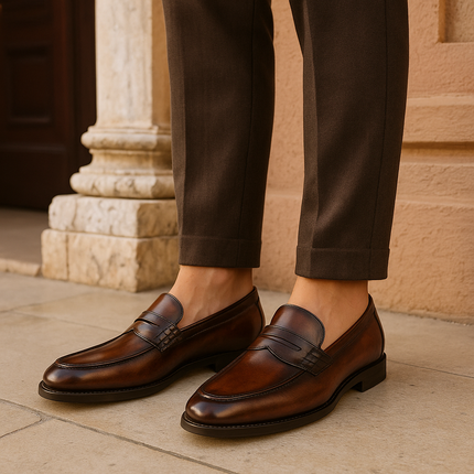 Men’s Penny Loafers with Apron Toe and Slip-On Design
