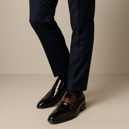 Men’s Penny Loafers with Panel Detail and Low Block Heel