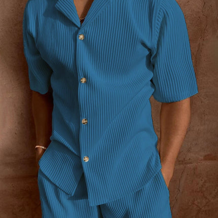 Men’s Pleated Short Sleeve Shirt and Shorts Set