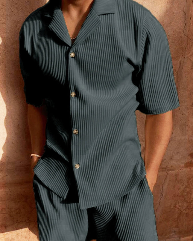 Men’s Pleated Short Sleeve Shirt and Shorts Set