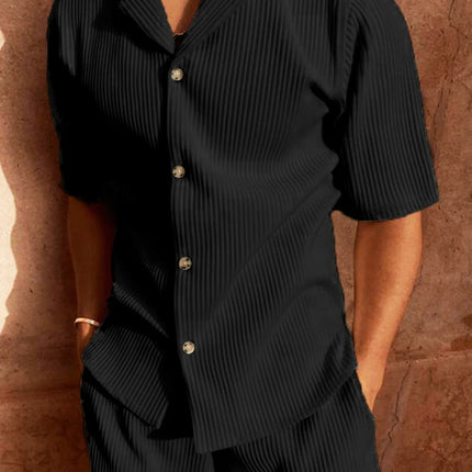 Men’s Pleated Short Sleeve Shirt and Shorts Set